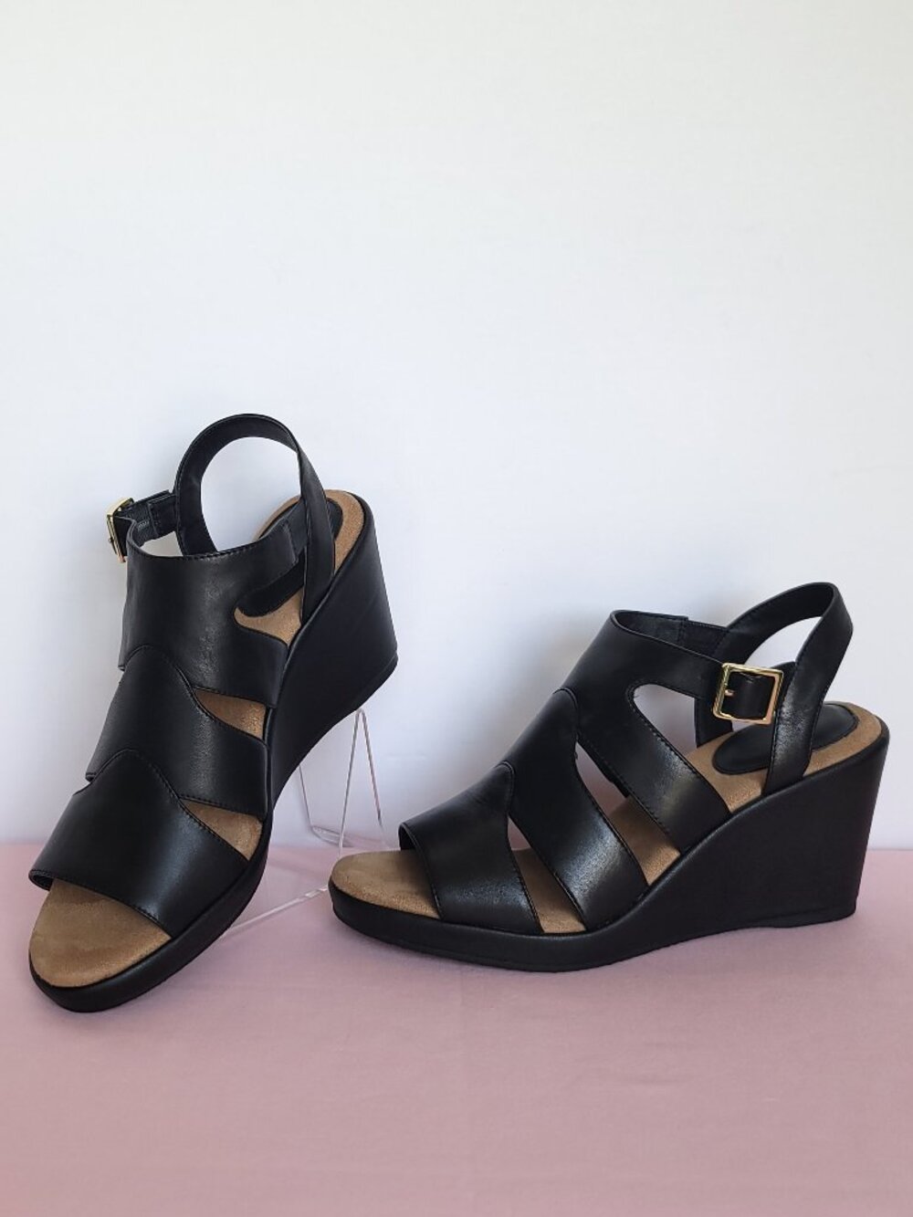 GIANI BERNINI Wirla Platform Wedge Leather Sandals- Black color-Women's Size 9M⭐